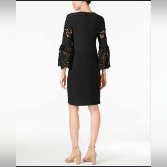 Alfani Lace Sleeve Pullover Midi Dress Size 8 Women's Black Stretch A-Line NWOT - Picture 2 of 16